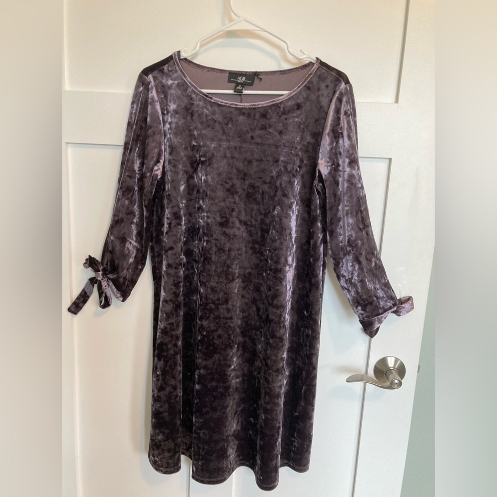 Crushed velvet dress in purple by AGB in Medium. Long sleeves.